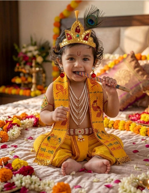 Krishna Jewellery for Kids 8-Pcs Complete | Janmashtami Photoshoot Props | Krishna Dress for Kids | Jewellery Accessory for Krishna Costume for Baby Boy | Dress Accessories – 0-7 Years