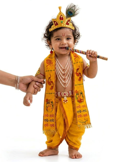 Krishna Jewellery for Kids 8-Pcs Complete | Janmashtami Photoshoot Props | Krishna Dress for Kids | Jewellery Accessory for Krishna Costume for Baby Boy | Dress Accessories – 0-7 Years