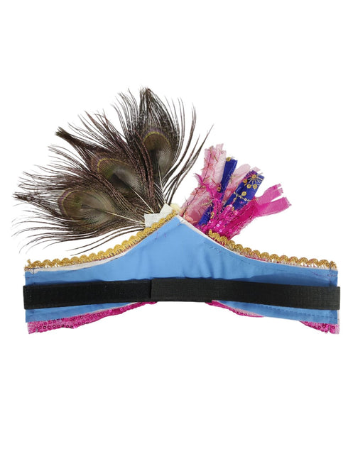 BookMyCostume Traditional Krishna Pagdi for Kids & Adults – Handmade Crown with Peacock Feather & Embellishments | Krishna Mukut for Baby Boy | Adjustable Velcro | Janmashtami Fancy Dress Accessory