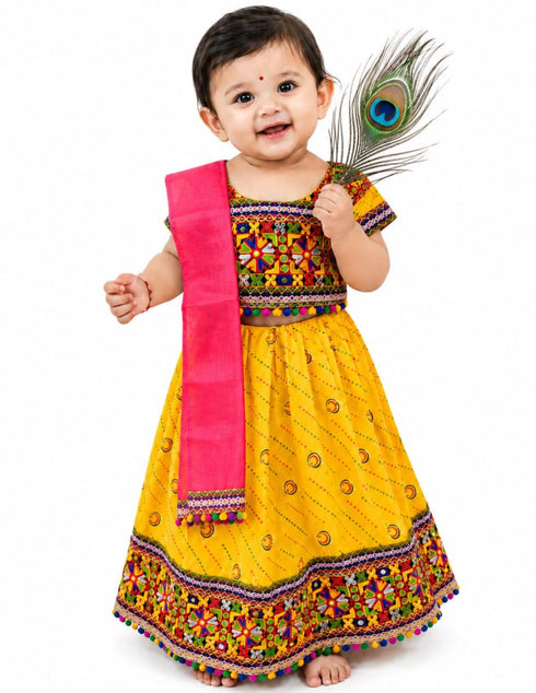 Radha Dress for Baby Girl | Janmashtami Radha Costume for Girls with Dupatta & Morpankh | Radha Rani Dress for Baby Girl | Fancy Dress Costume for Role Plays & Festival | 0-6 Months