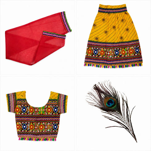 Radha Dress for Baby Girl | Janmashtami Radha Costume for Girls with Dupatta & Morpankh | Radha Rani Dress for Baby Girl | Fancy Dress Costume for Role Plays & Festival | 0-6 Months