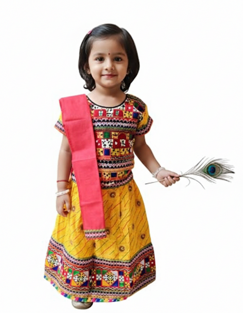 Radha Dress for Baby Girl | Janmashtami Radha Costume for Girls with Dupatta & Morpankh | Radha Rani Dress for Baby Girl | Fancy Dress Costume for Role Plays & Festival | 0-6 Months