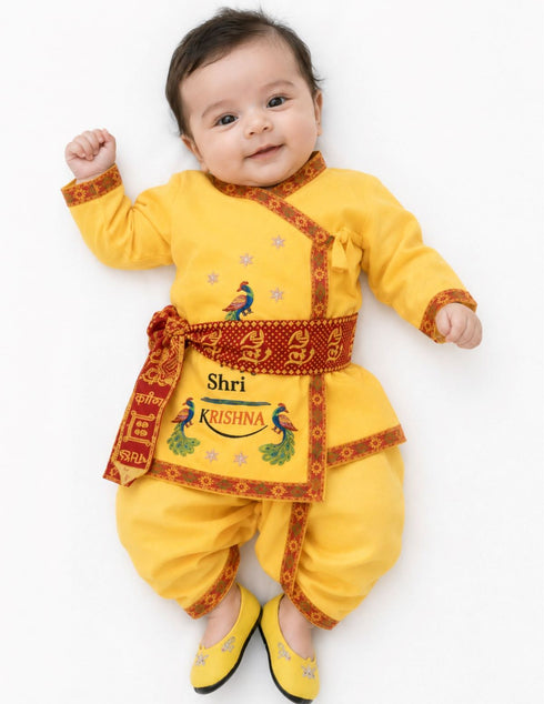 Shri Krishna Dress for Baby Boy | Print Krishna Costume for Kids with Patka | Janmashtami Photoshoot Outfit | Kanha Dress for Baby Boy | Fancy Dress Costumes for Kids