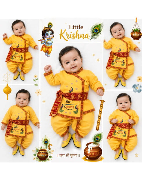 Shri Krishna Dress for Baby Boy | Print Krishna Costume for Kids with Patka | Janmashtami Photoshoot Outfit | Kanha Dress for Baby Boy | Fancy Dress Costumes for Kids