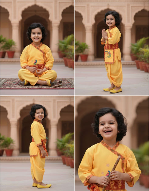 Shri Krishna Dress for Baby Boy | Print Krishna Costume for Kids with Patka | Janmashtami Photoshoot Outfit | Kanha Dress for Baby Boy | Fancy Dress Costumes for Kids