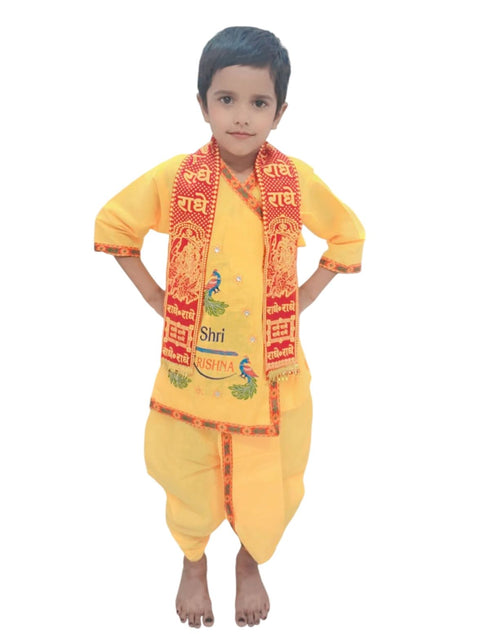 BookMyCostume Shri Krishna Dress for Baby Boy | Print Krishna Costume for Kids with Patka | Janmashtami Photoshoot Outfit | Kanha Dress for Baby Boy | Fancy Dress Costumes for Kids