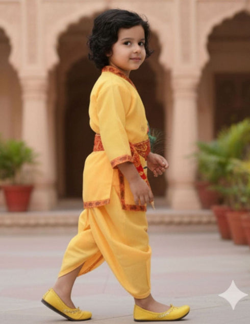 BookMyCostume Shri Krishna Dress for Baby Boy | Print Krishna Costume for Kids with Patka | Janmashtami Photoshoot Outfit | Kanha Dress for Baby Boy | Fancy Dress Costumes for Kids