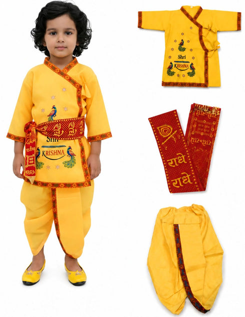 Shri Krishna Dress for Baby Boy | Print Krishna Costume for Kids with Patka | Janmashtami Photoshoot Outfit | Kanha Dress for Baby Boy | Fancy Dress Costumes for Kids