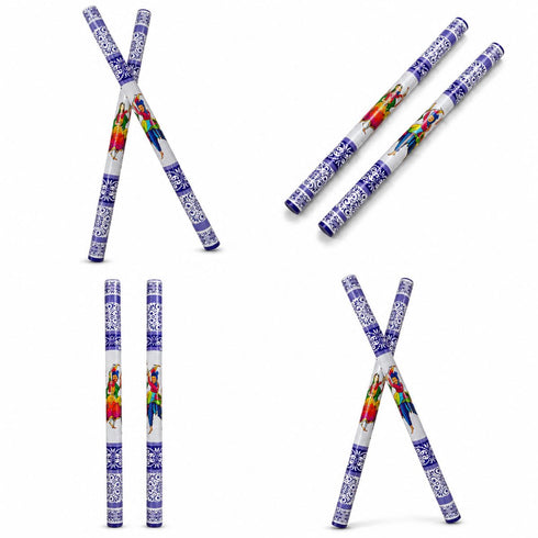 Wooden Raja Rani Dandiya Sticks | Traditional Seth Sethani Garba Sticks for Navratri & Dance Festivals | PVC Coated White & Blue Wooden Dandiya (1 Pair – 2 Sticks) | Fancy Dress Accessory for Kids & Adults
