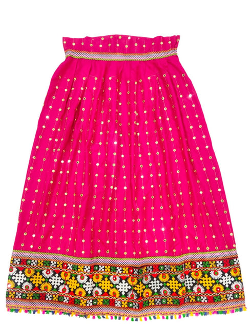 Readymade Pink Ethnic Cotton Garba Lehenga for Kids & Adults | Lehenga Choli Set with Dupatta & a Pair of Dandiya Sticks | Traditional Navratri Outfit for Garba Nights & Festivals