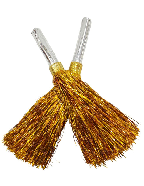 BookMyCostume Golden Pom Pom with Stick | Cheerleader Pompoms for Kids Dance | Pom Poms for Kids for Dance & Sports Events | Cheer Girls Pom Pom for School Annual Day | Fancy Dress Costume Acessory