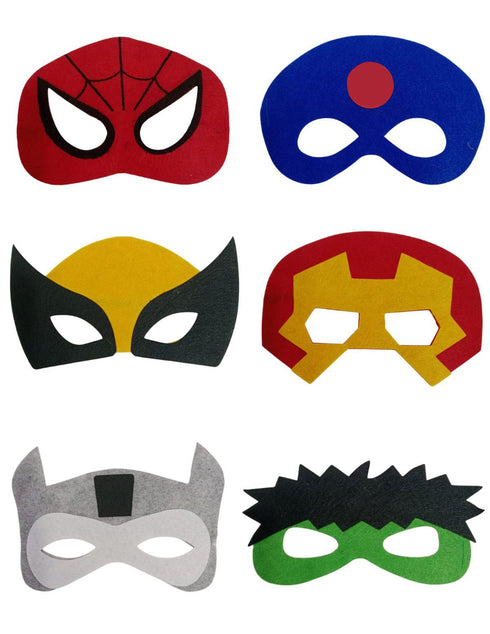 Pack of 12 Superhero Felt Eye Masks for Kids | Dress-Up Party Props with Elastic Strap | Fancy Dress Accessory, Birthday & Halloween Theme Decoration Combo