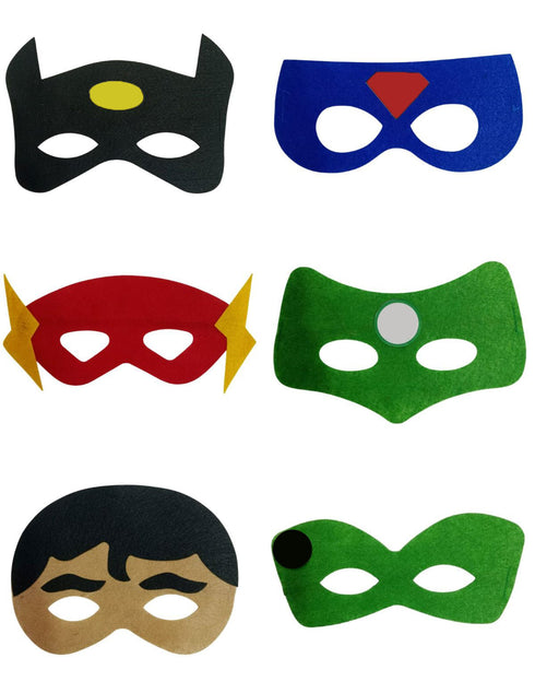 BookMyCostume Pack of 12 Superhero Felt Eye Masks for Kids | Dress-Up Party Props with Elastic Strap | Fancy Dress Accessory, Birthday & Halloween Theme Decoration Combo