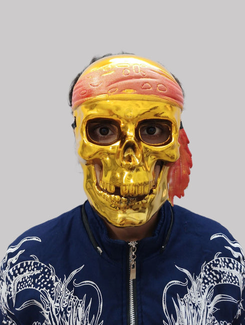 BookMyCostume Gold Skeleton Horror Skull Pirate Mask Fancy Dress Accessories for Halloween Boys & Adults