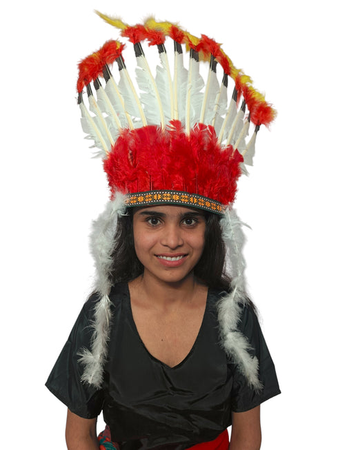 Tribal Fiery Feather Headdress Crown Fancy Dress Costume for Adults