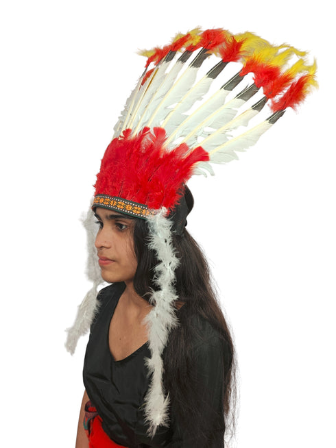 Tribal Fiery Feather Headdress Crown Fancy Dress Costume for Adults