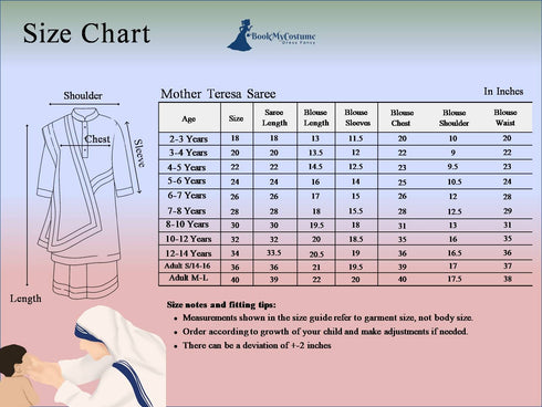 BookMyCostume Mother Teresa Dress with Scarf Kids Fancy Dress Costume