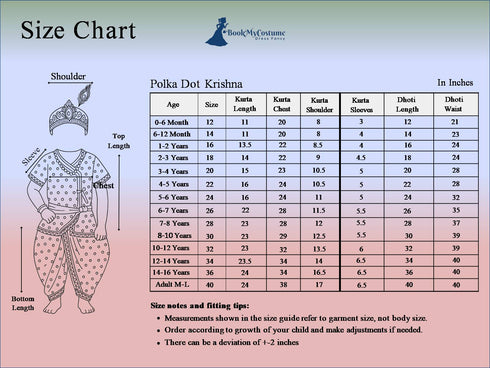 BookMyCostume Shri Krishna Kanha Kanhaiya Polka Dots Kids & Adult Fancy Dress Costume 10 Pcs Set with Accessories