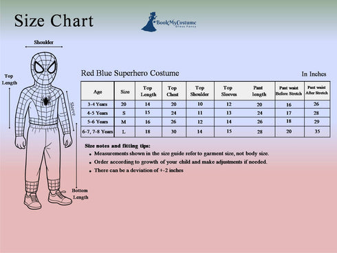 BookMyCostume Iron Spidey Metal Print Sublimation Suit - Muscle-Look Superhero Costume with Plastic Face Mask | Red & Blue Golden Superhero Costumes for Kids | Super Hero Costumes for Boys