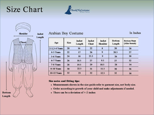 BookMyCostume Arabian Boys Western Belly Dance Costume Shirt Harem Pant Cap for Kids Costume | Blue & Red