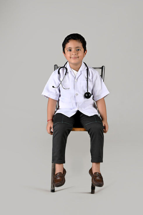 BookMyCostume Doctor Physician White Coat with Stethoscope Medical Professional Community Helper Kids Fancy Dress Costume