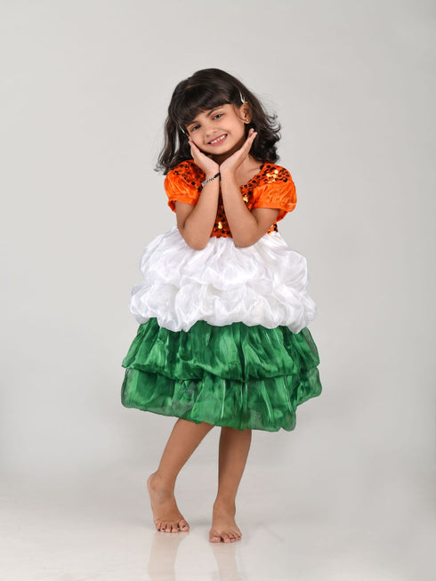 Tri Colored Frock Independence Day for Girl Kids Fancy Dress Costume
