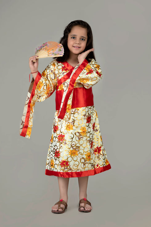 BookMyCostume Japanese Girl Kimono with Fan International World Costume for Kids & Adults
