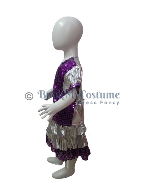 BookMyCostume Western Dance Costume for Girls Kids - Purple & Silver - Top with Frock - Premium