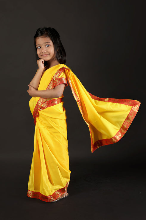 BookMyCostume Devaki Yellow Saree Janmashtami Girls Fancy Dress Costume