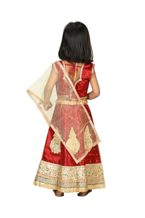 BookMyCostume Radha Garba Lehenga Choli Kids Fancy Dress Costume for Girls - Premium - Maroon & Golden