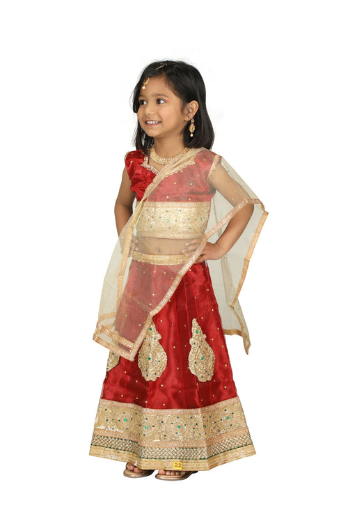 BookMyCostume Radha Garba Lehenga Choli Kids Fancy Dress Costume for Girls - Premium - Maroon & Golden