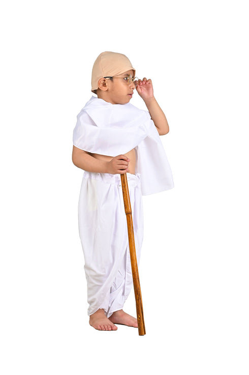 BookMyCostume Mahatma Gandhi Bapu with Lathi Freedom Fighter Kids Fancy Dress | Gandhi Ji Costume for Kids