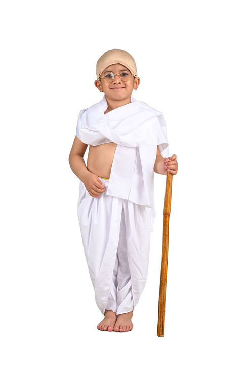 BookMyCostume Mahatma Gandhi Bapu with Lathi Freedom Fighter Kids Fancy Dress | Gandhi Ji Costume for Kids