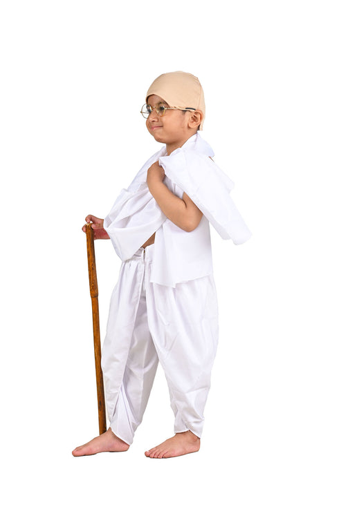 BookMyCostume Mahatma Gandhi Bapu with Lathi Freedom Fighter Kids Fancy Dress | Gandhi Ji Costume for Kids