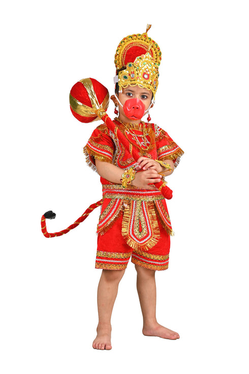 BookMyCostume Complete Hanuman Bajrang Bali Hindu God Kids & Adults Fancy Dress Costume | With Gada