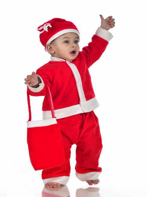 Santa Boy Costume Set of 4 (Jacket, Bottom, Bag, & Cap) Kids & Adults Christmas Costume