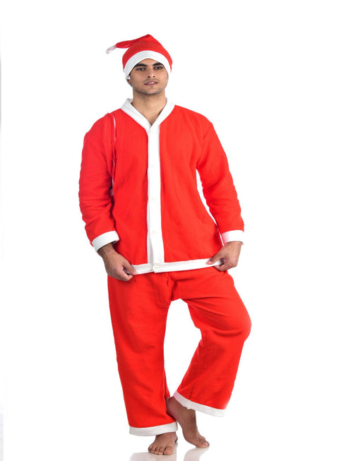 Santa Boy Costume Set of 4 (Jacket, Bottom, Bag, & Cap) Kids & Adults Christmas Costume