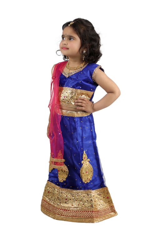 BookMyCostume Radha Garba Lehenga Choli Kids Fancy Dress Costume for Girls with Jewellery - Premium - Blue