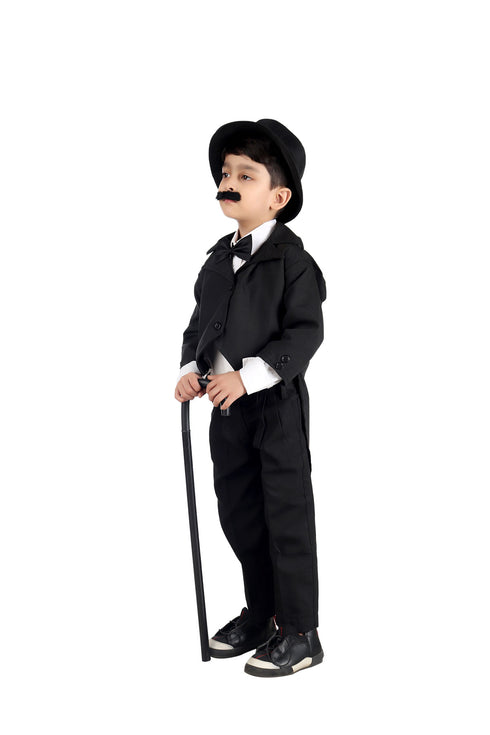 BookMyCostume Charlie Chaplin Dress for Boys | Comic Character Fancy Dress Costume | Charlie Chaplin Costume for Kids | With Stick