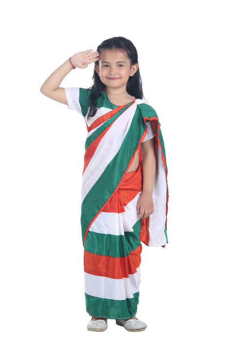 BookMyCostume Tricolour Saree Indian Patriotic Independence Day for Girls Fancy Dress Costume