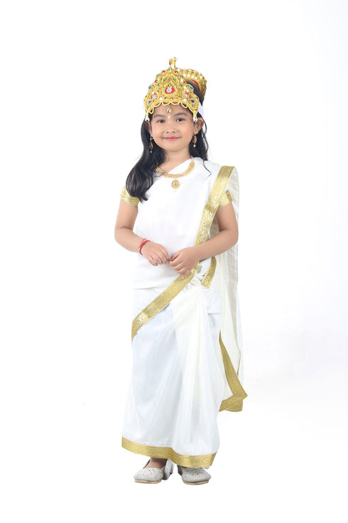 BookMyCostume Mahagauri Parvati Mata Hindu Goddess Saree for Girls & Adults Fancy Dress Costume