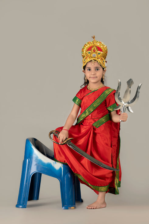 Durga Mata Hindu Goddess Girls Fancy Dress Costume for Shoots and Role Play