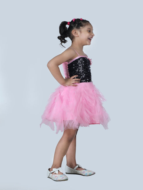 BookMyCostume Pink & Black Frock Annual Day Dance Girls Fancy Dress Costume - Premium