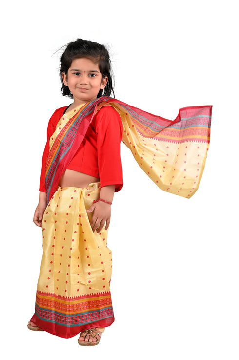 BookMyCostume Bihu Dance Saree Assamese Indian State For Girls Fancy Dress Costume for Girls