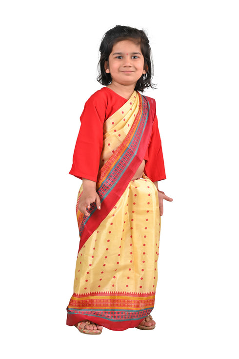 BookMyCostume Bihu Dance Saree Assamese Indian State For Girls Fancy Dress Costume for Girls