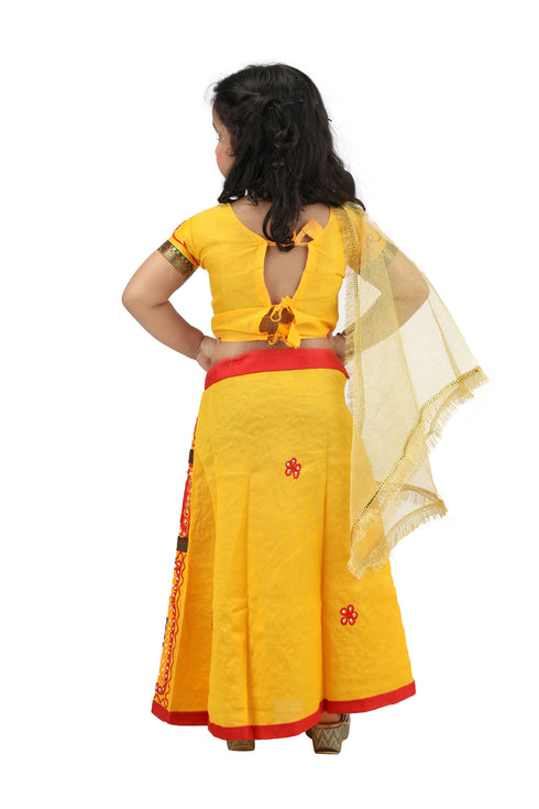BookMyCostume Radha Lehenga Chaniya Choli Janmashtami Multicolor Costume Dress for Girls with Golden Chunni
