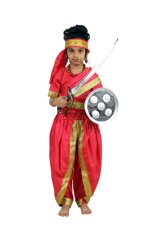 BookMyCostume Rani Laxmi Bai Saree with Jewellery Jhansi Ki Rani Freedom Fighter Manikarnika for Girl Kids and Adult Fancy Dress Costume