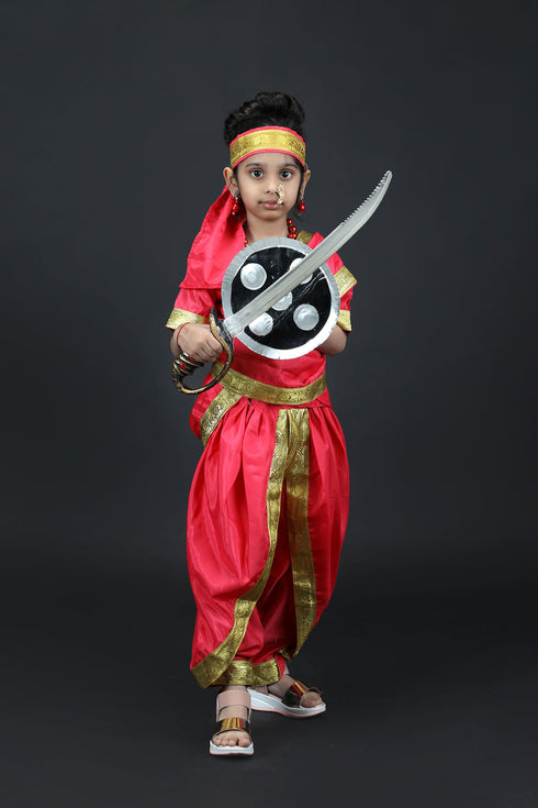BookMyCostume Rani Laxmi Bai Saree with Jewellery Jhansi Ki Rani Freedom Fighter Manikarnika for Girl Kids and Adult Fancy Dress Costume