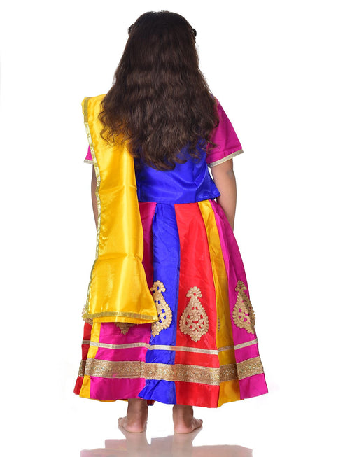 BookMyCostume Radha Garba Lehenga Choli Kids Fancy Dress Costume for Girls with Jewellery - Premium - Multicolor