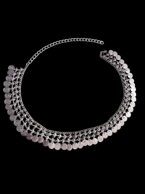 Vintage Silver Coin Tagdi Kamarband - Traditional Belly Dance Belt Fancy Dress Costume Accessory for Girls